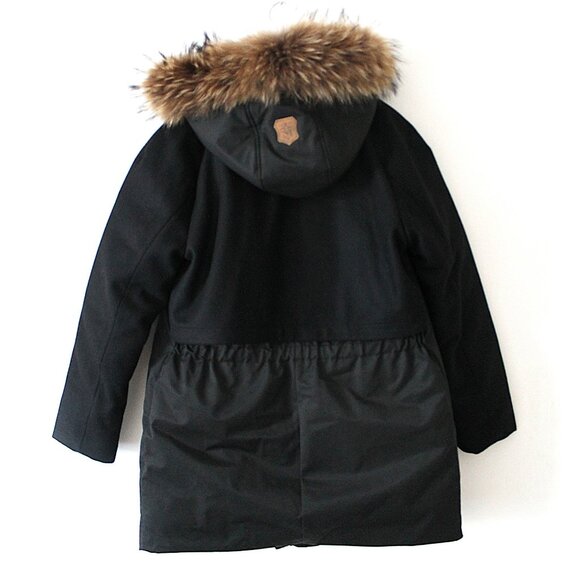 Mackage Down Parka Jacket / Size XL / Black Wool Duck Hooded Long Asymmetrical - Picture 4 of 14